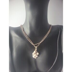 Vintage Roman Necklace Double Chain White Beaded Silver Tone Pendant Bride